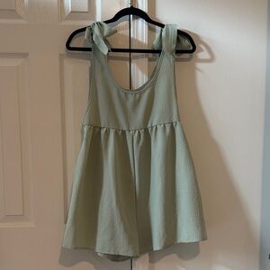Sage Green Sleeveless Romper with Bow Straps